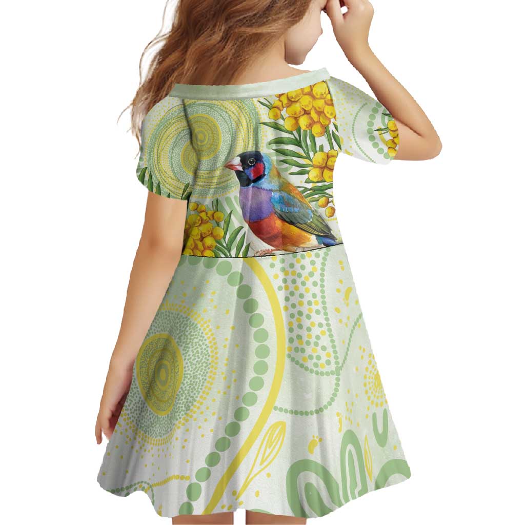 Gouldian Finch Golden Wattle Australia Family Matching Off Shoulder Maxi Dress and Hawaiian Shirt Aboriginal Watercolor Style