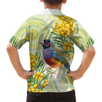 Gouldian Finch Golden Wattle Australia Family Matching Puletasi and Hawaiian Shirt Aboriginal Watercolor Style