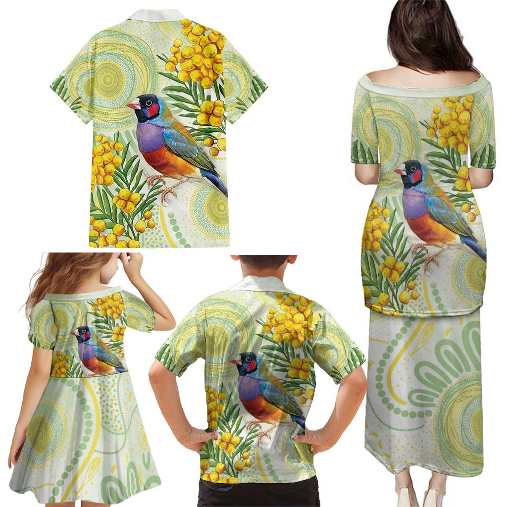 Gouldian Finch Golden Wattle Australia Family Matching Puletasi and Hawaiian Shirt Aboriginal Watercolor Style