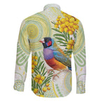 Gouldian Finch Golden Wattle Australia Family Matching Short Sleeve Bodycon Dress and Hawaiian Shirt Aboriginal Watercolor Style