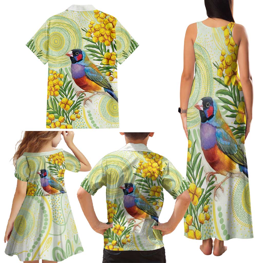 Gouldian Finch Golden Wattle Australia Family Matching Tank Maxi Dress and Hawaiian Shirt Aboriginal Watercolor Style
