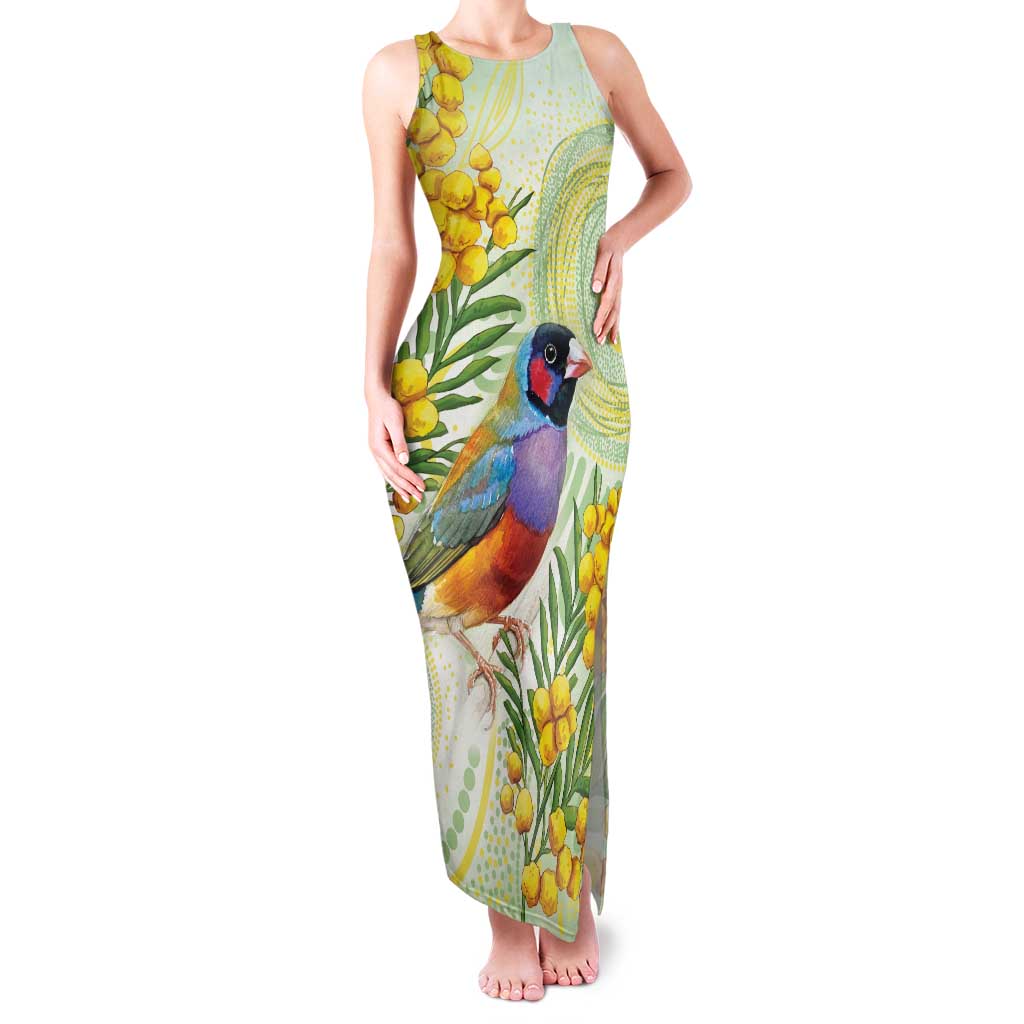 Gouldian Finch Golden Wattle Australia Family Matching Tank Maxi Dress and Hawaiian Shirt Aboriginal Watercolor Style