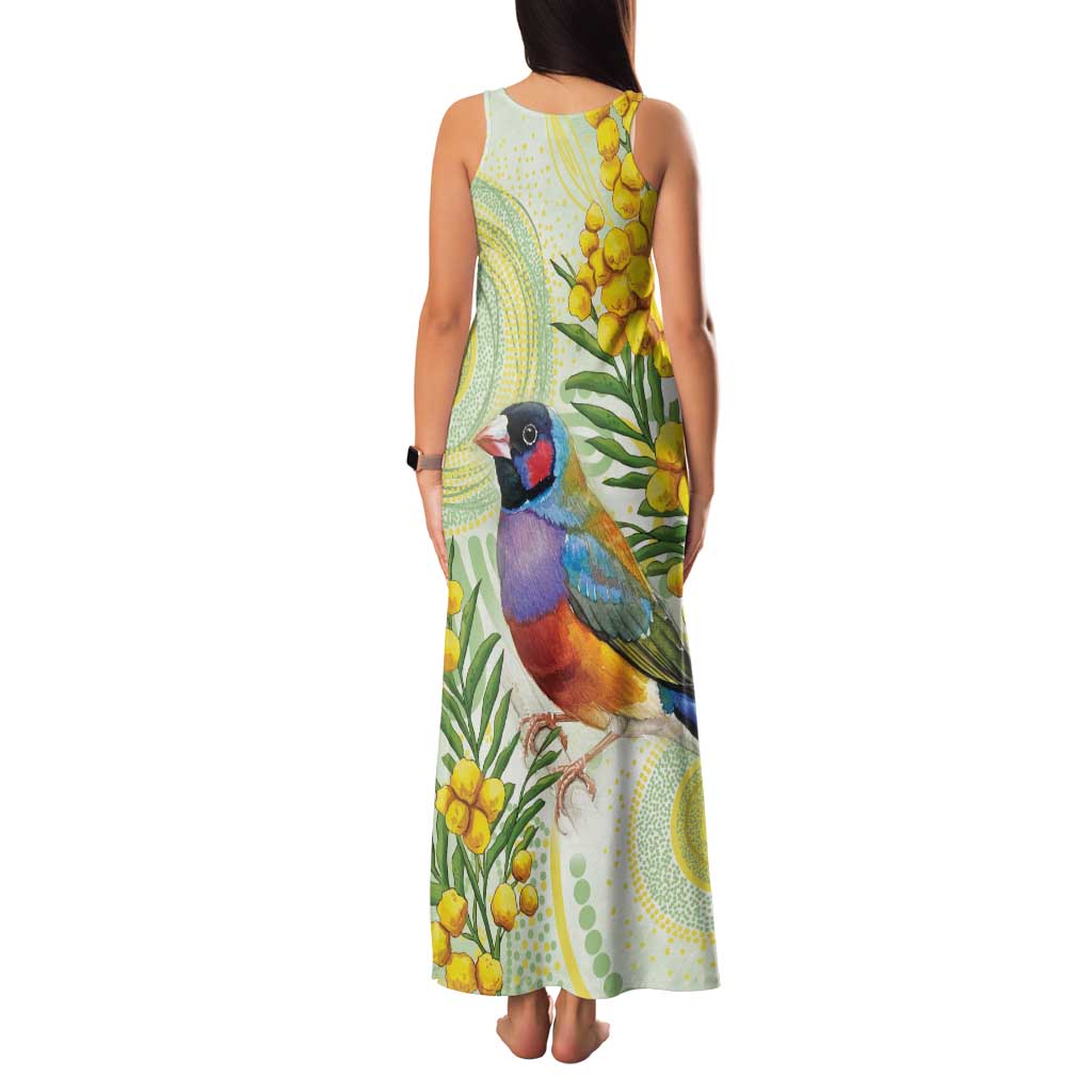 Gouldian Finch Golden Wattle Australia Family Matching Tank Maxi Dress and Hawaiian Shirt Aboriginal Watercolor Style