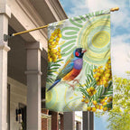 Gouldian Finch Golden Wattle Australia Garden Flag Aboriginal Watercolor Style