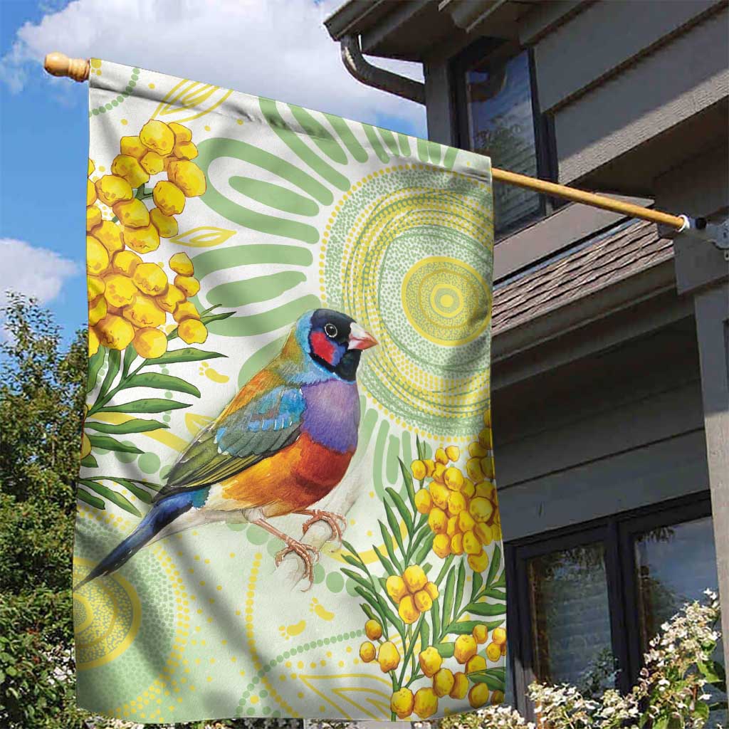 Gouldian Finch Golden Wattle Australia Garden Flag Aboriginal Watercolor Style