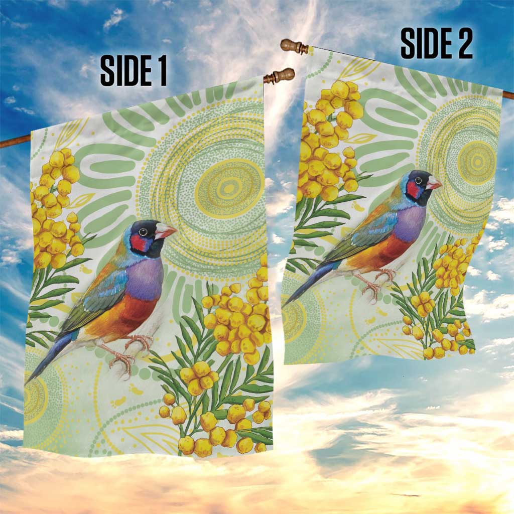 Gouldian Finch Golden Wattle Australia Garden Flag Aboriginal Watercolor Style