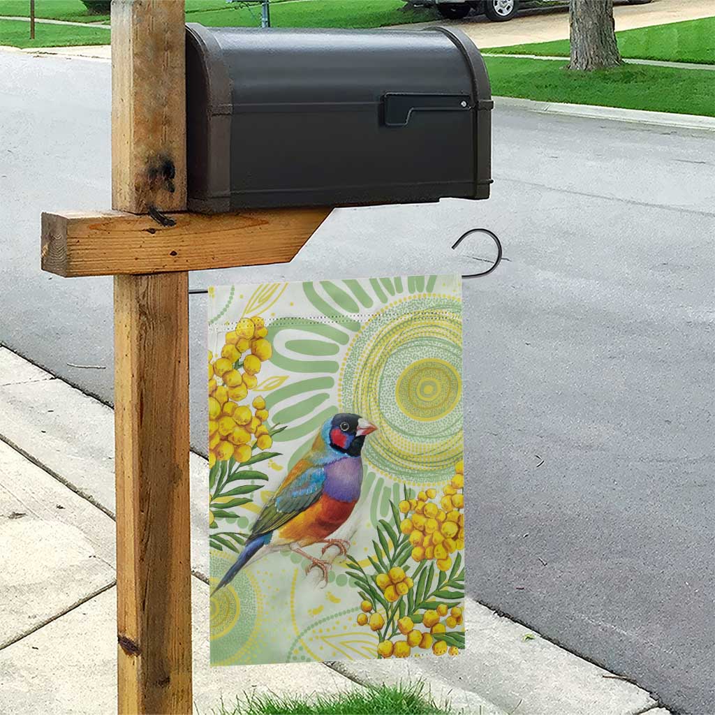 Gouldian Finch Golden Wattle Australia Garden Flag Aboriginal Watercolor Style