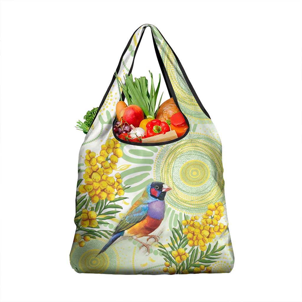 Gouldian Finch Golden Wattle Australia Grocery Bag Aboriginal Watercolor Style