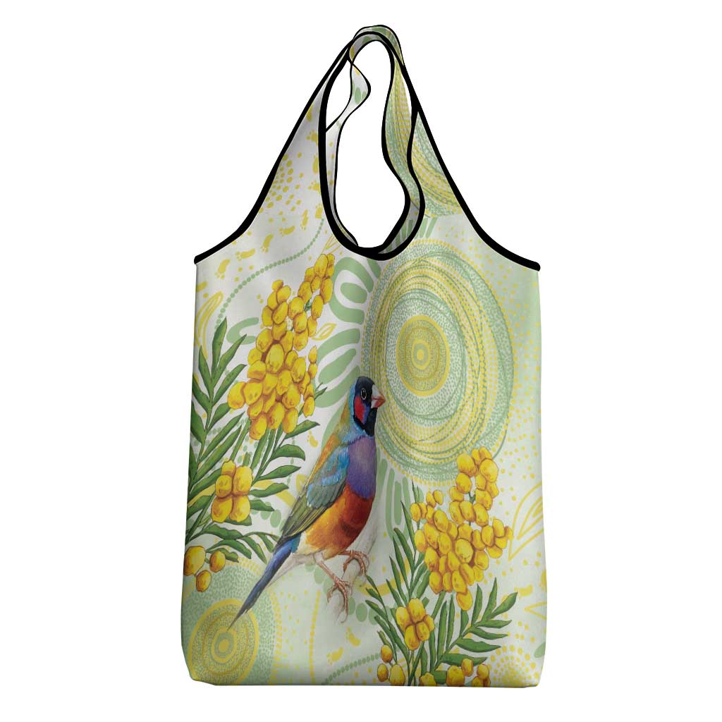 Gouldian Finch Golden Wattle Australia Grocery Bag Aboriginal Watercolor Style