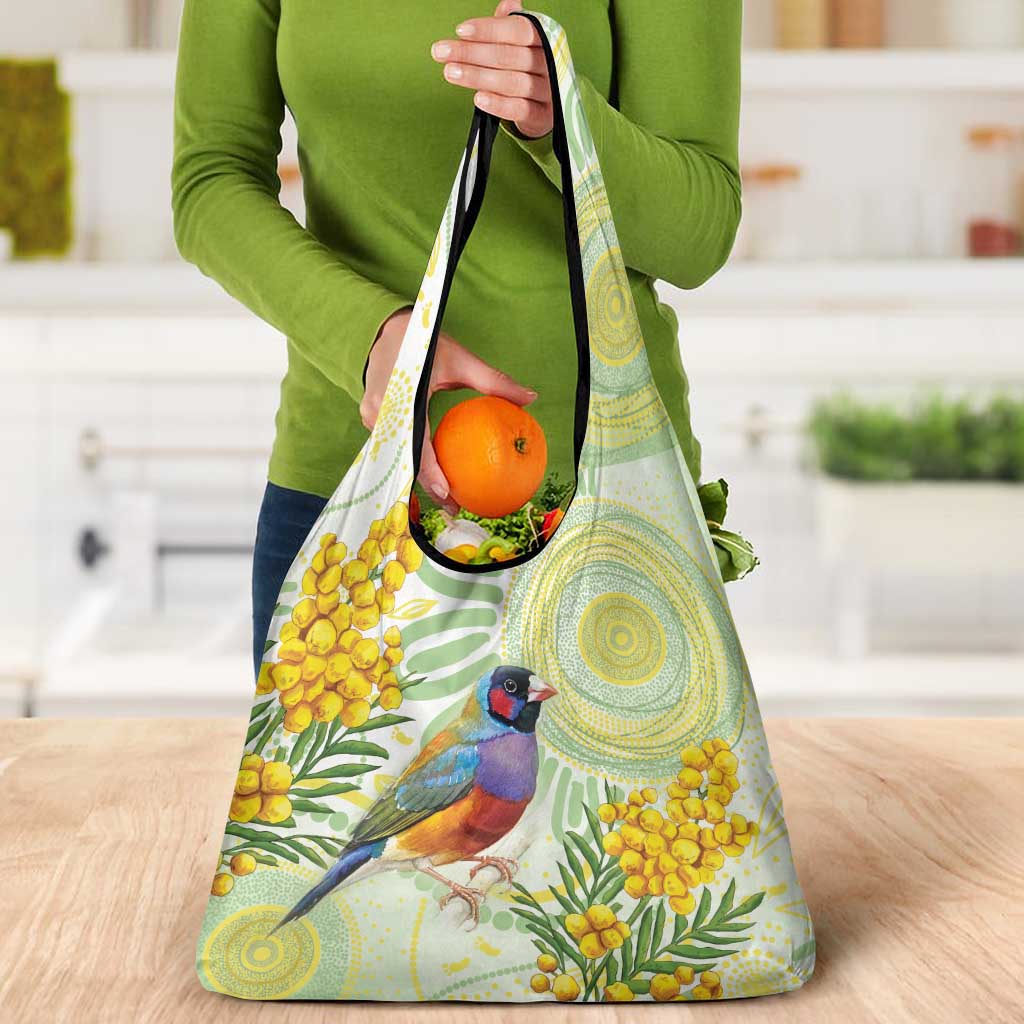 Gouldian Finch Golden Wattle Australia Grocery Bag Aboriginal Watercolor Style