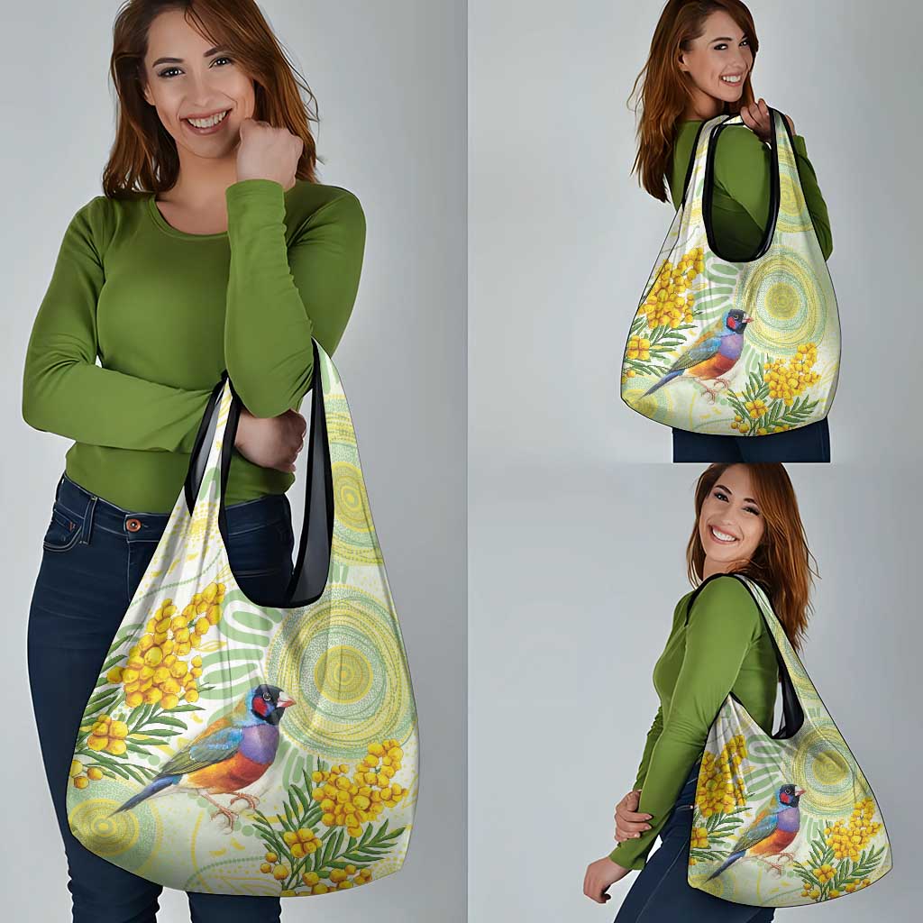 Gouldian Finch Golden Wattle Australia Grocery Bag Aboriginal Watercolor Style