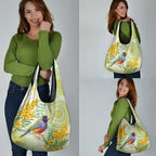 Gouldian Finch Golden Wattle Australia Grocery Bag Aboriginal Watercolor Style