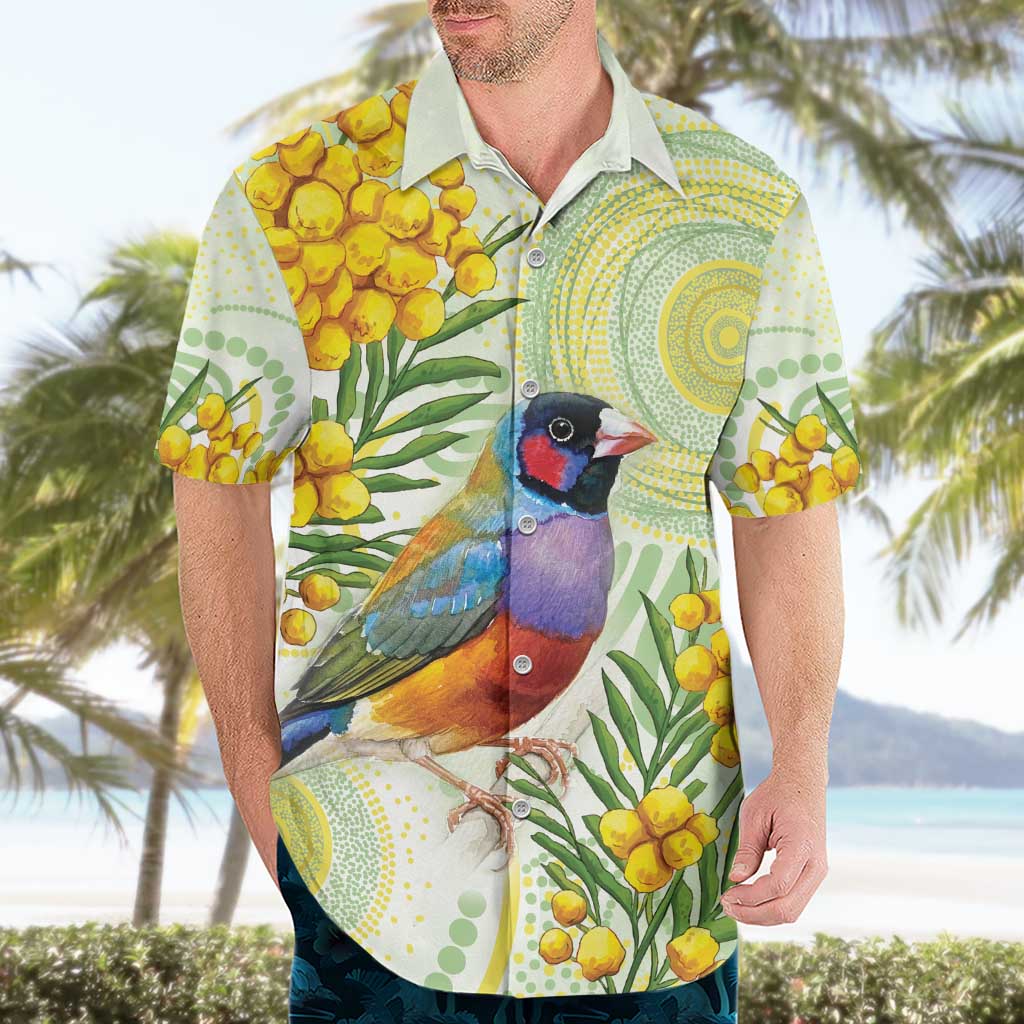 Gouldian Finch Golden Wattle Australia Hawaiian Shirt Aboriginal Watercolor Style