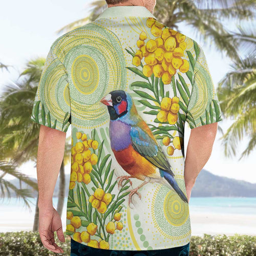 Gouldian Finch Golden Wattle Australia Hawaiian Shirt Aboriginal Watercolor Style