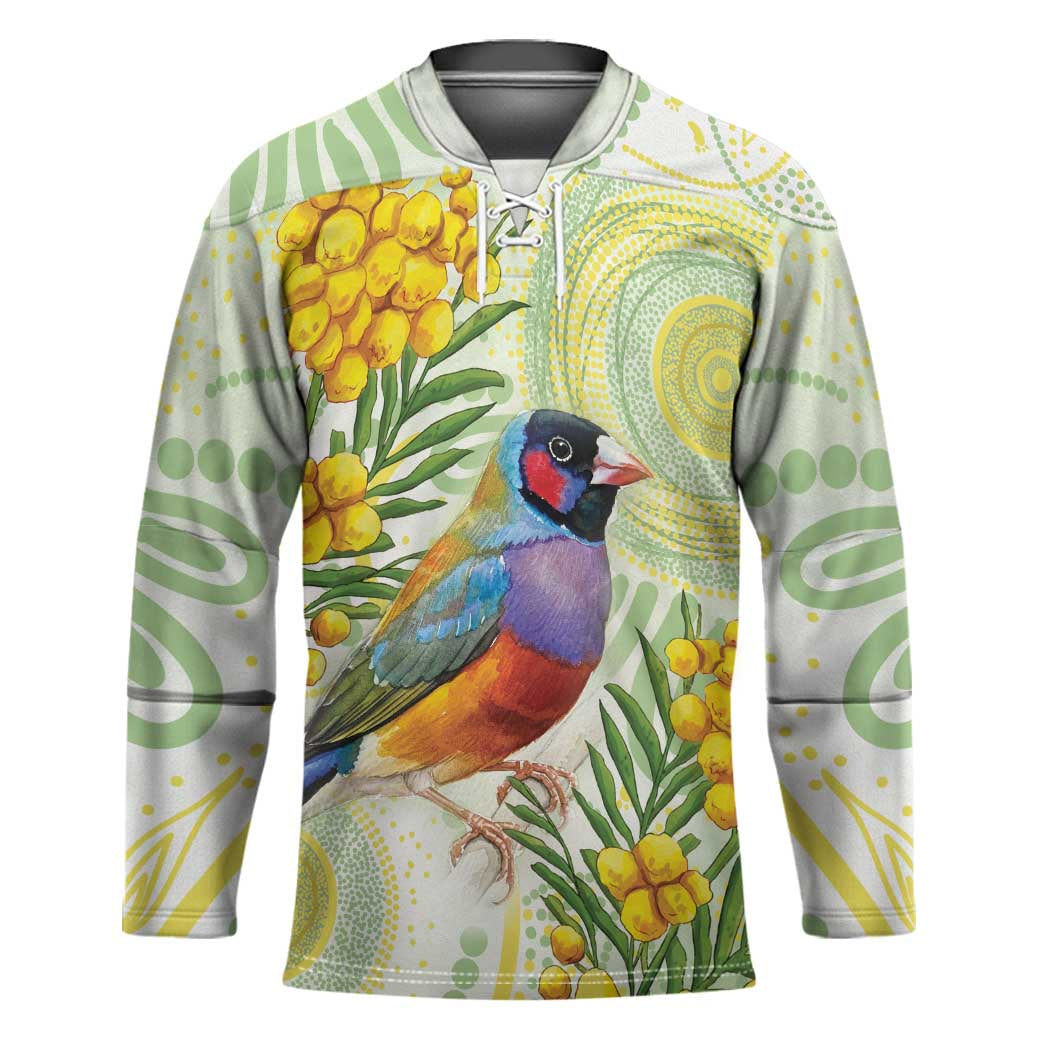 Gouldian Finch Golden Wattle Australia Hockey Jersey Aboriginal Watercolor Style - Aussie Hoodie