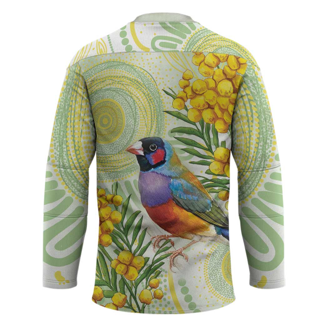 Gouldian Finch Golden Wattle Australia Hockey Jersey Aboriginal Watercolor Style - Aussie Hoodie