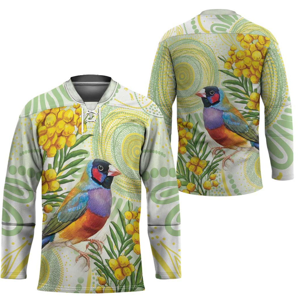 Gouldian Finch Golden Wattle Australia Hockey Jersey Aboriginal Watercolor Style - Aussie Hoodie