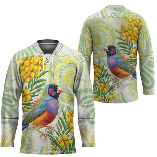 Gouldian Finch Golden Wattle Australia Hockey Jersey Aboriginal Watercolor Style - Aussie Hoodie