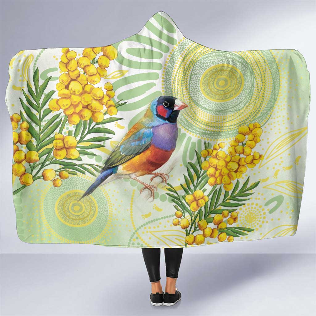 Gouldian Finch Golden Wattle Australia Hooded Blanket Aboriginal Watercolor Style