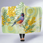 Gouldian Finch Golden Wattle Australia Hooded Blanket Aboriginal Watercolor Style