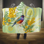 Gouldian Finch Golden Wattle Australia Hooded Blanket Aboriginal Watercolor Style