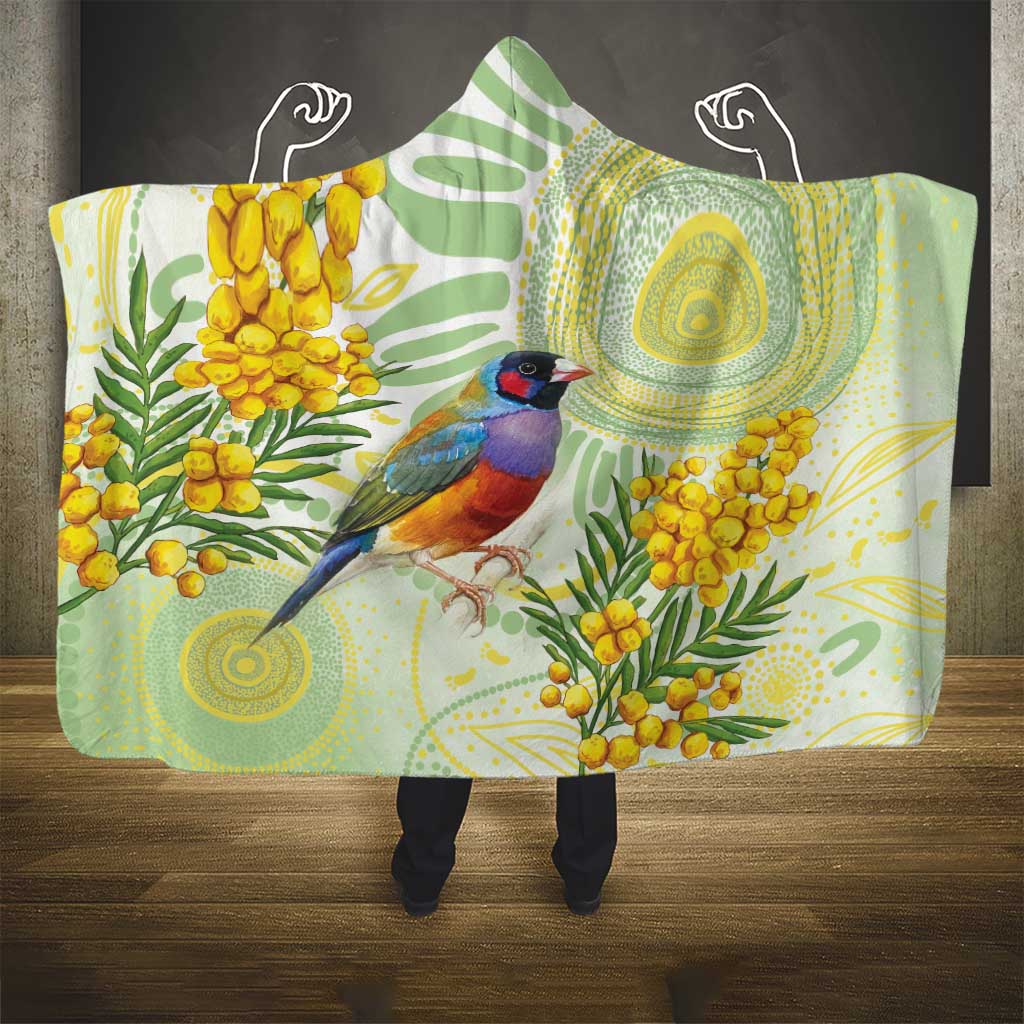 Gouldian Finch Golden Wattle Australia Hooded Blanket Aboriginal Watercolor Style