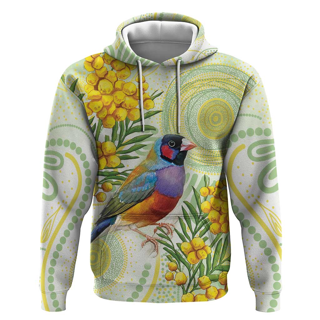 Gouldian Finch Golden Wattle Australia Hoodie Aboriginal Watercolor Style