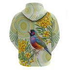 Gouldian Finch Golden Wattle Australia Hoodie Aboriginal Watercolor Style