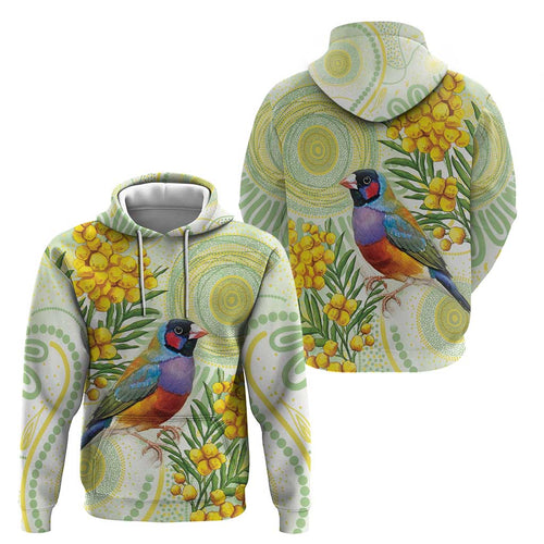 Gouldian Finch Golden Wattle Australia Hoodie Aboriginal Watercolor Style