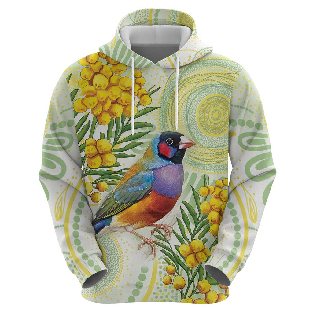 Gouldian Finch Golden Wattle Australia Hoodie Aboriginal Watercolor Style
