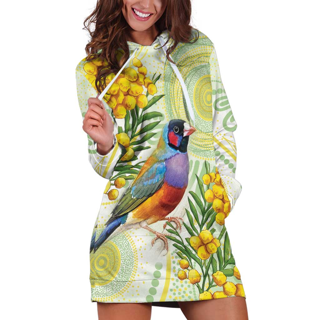 Gouldian Finch Golden Wattle Australia Hoodie Dress Aboriginal Watercolor Style