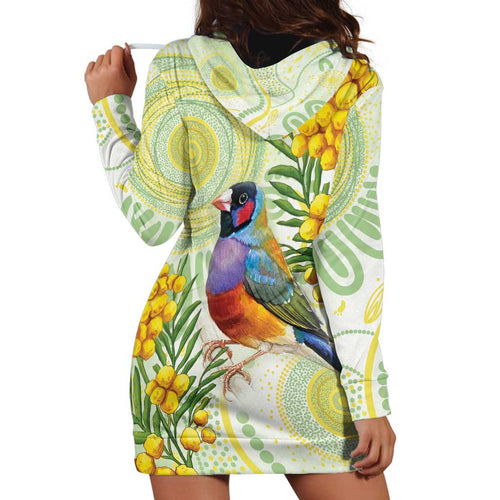 Gouldian Finch Golden Wattle Australia Hoodie Dress Aboriginal Watercolor Style