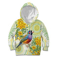 Gouldian Finch Golden Wattle Australia Kid Hoodie Aboriginal Watercolor Style