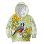 Gouldian Finch Golden Wattle Australia Kid Hoodie Aboriginal Watercolor Style