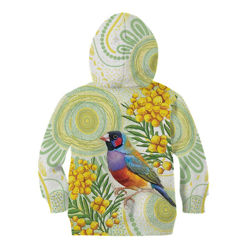 Gouldian Finch Golden Wattle Australia Kid Hoodie Aboriginal Watercolor Style