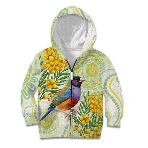 Gouldian Finch Golden Wattle Australia Kid Hoodie Aboriginal Watercolor Style