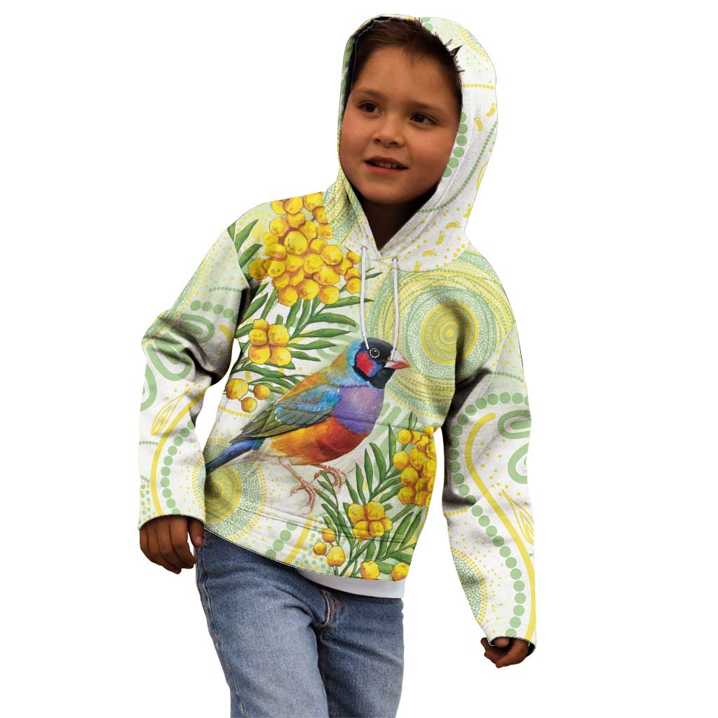 Gouldian Finch Golden Wattle Australia Kid Hoodie Aboriginal Watercolor Style