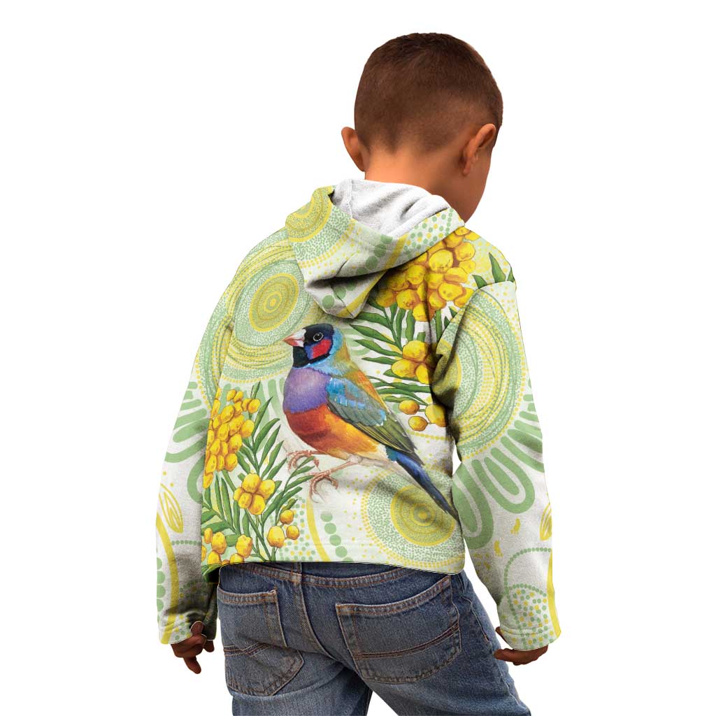 Gouldian Finch Golden Wattle Australia Kid Hoodie Aboriginal Watercolor Style