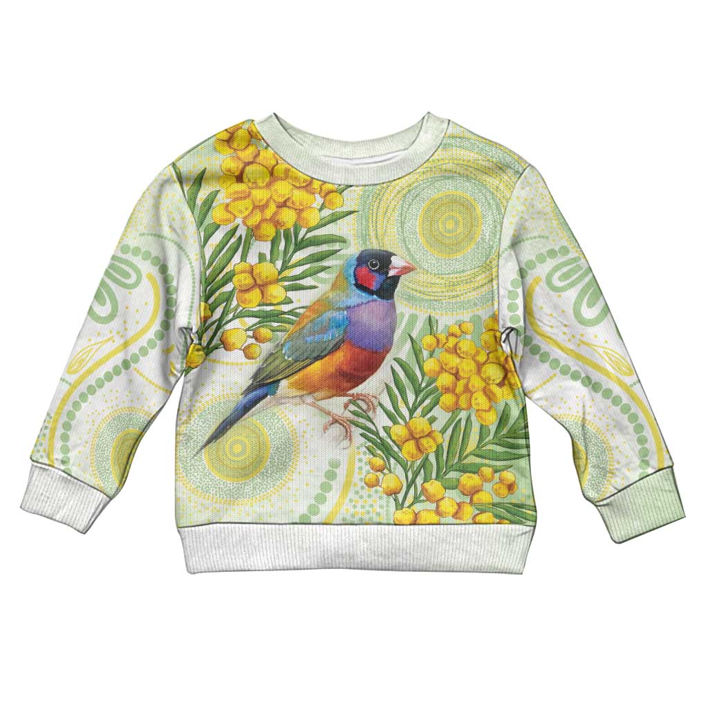 Gouldian Finch Golden Wattle Australia Kid Ugly Christmas Sweater Aboriginal Watercolor Style - Aussie Hoodie