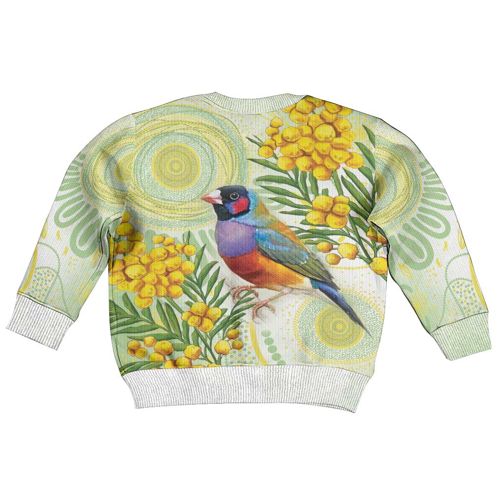 Gouldian Finch Golden Wattle Australia Kid Ugly Christmas Sweater Aboriginal Watercolor Style - Aussie Hoodie