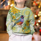 Gouldian Finch Golden Wattle Australia Kid Ugly Christmas Sweater Aboriginal Watercolor Style - Aussie Hoodie