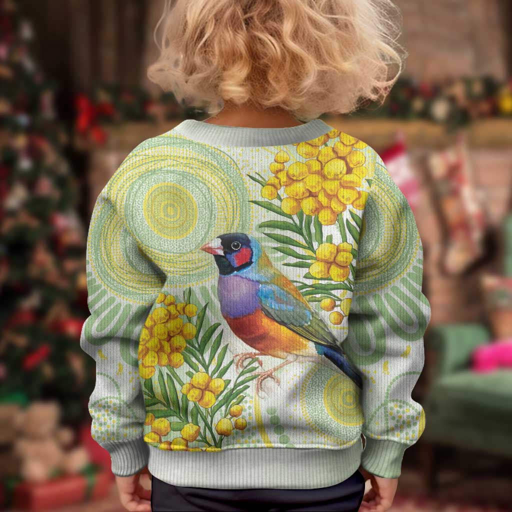 Gouldian Finch Golden Wattle Australia Kid Ugly Christmas Sweater Aboriginal Watercolor Style - Aussie Hoodie