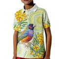 Gouldian Finch Golden Wattle Australia Kid Polo Shirt Aboriginal Watercolor Style