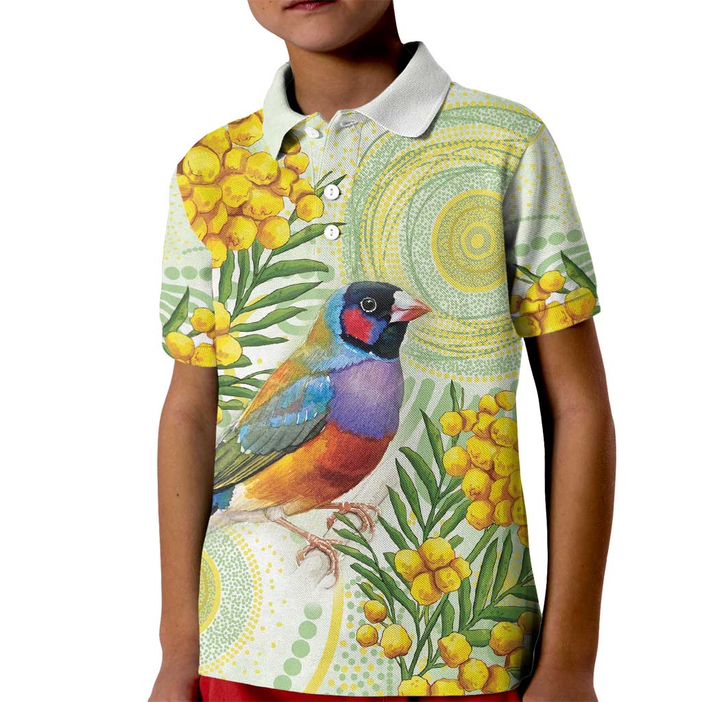 Gouldian Finch Golden Wattle Australia Kid Polo Shirt Aboriginal Watercolor Style