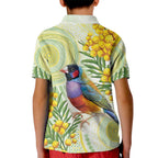 Gouldian Finch Golden Wattle Australia Kid Polo Shirt Aboriginal Watercolor Style