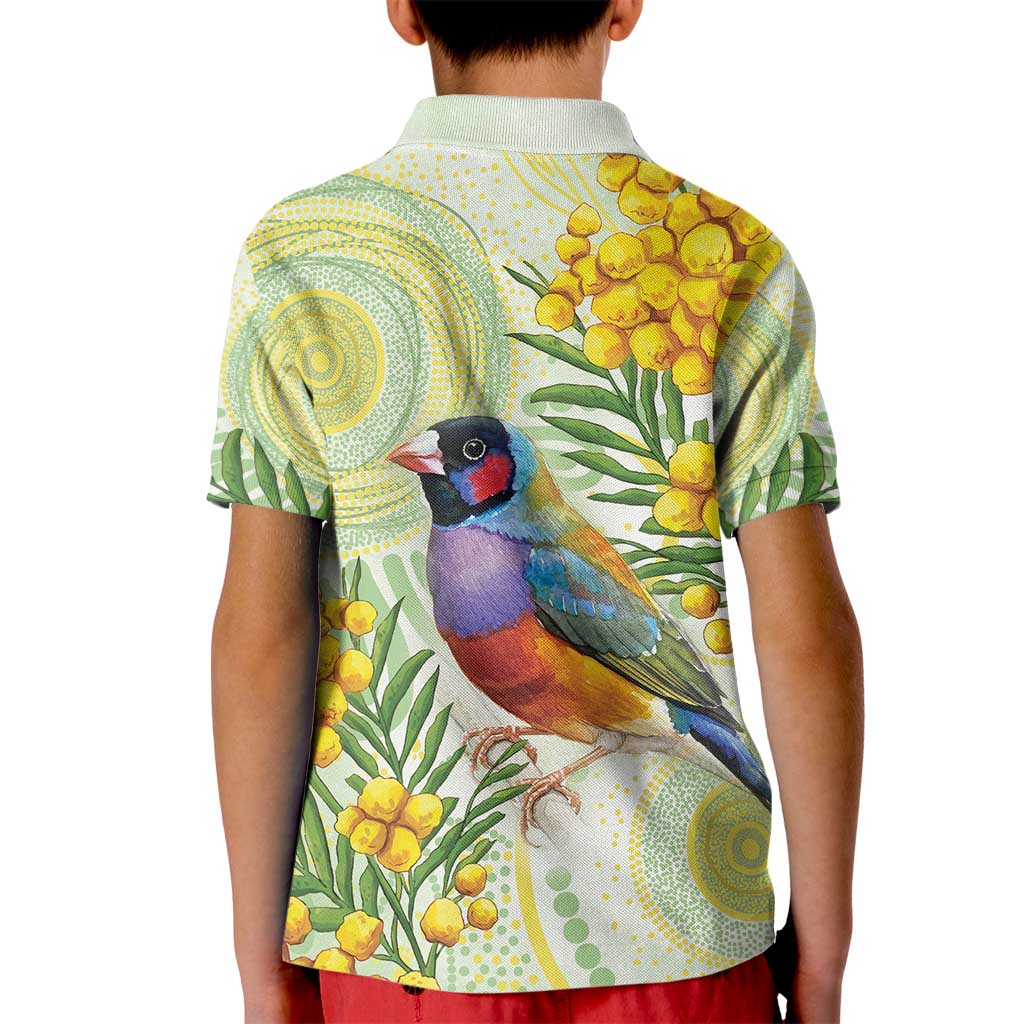 Gouldian Finch Golden Wattle Australia Kid Polo Shirt Aboriginal Watercolor Style