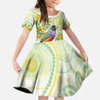 Gouldian Finch Golden Wattle Australia Kid Short Sleeve Dress Aboriginal Watercolor Style