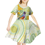 Gouldian Finch Golden Wattle Australia Kid Short Sleeve Dress Aboriginal Watercolor Style