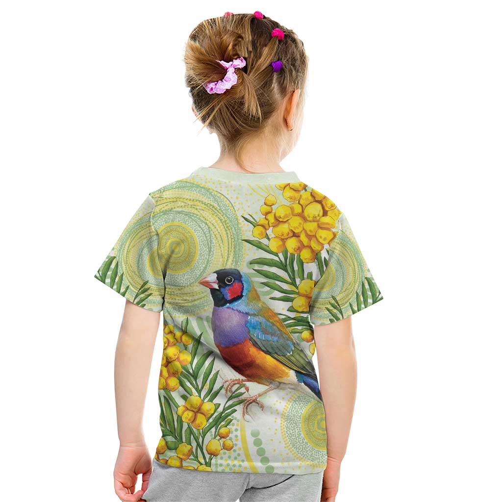Gouldian Finch Golden Wattle Australia Kid T Shirt Aboriginal Watercolor Style