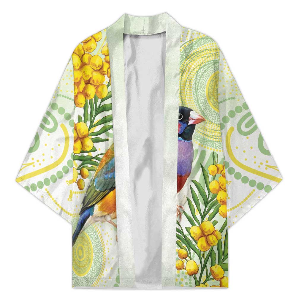 Gouldian Finch Golden Wattle Australia Kimono Aboriginal Watercolor Style - Aussie Hoodie